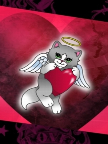 Cat Angel Heart Wallpaper