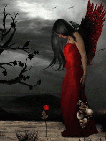 Fairy with Glittery Red Wings Wallpaper