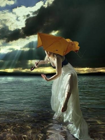 Woman with Umbrella Wallpaper